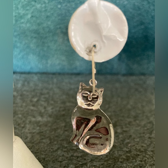 Cat Earrings Sterling Silver 2” pierced w/ear wires New from my pop up PURRFECT! - Picture 4 of 8